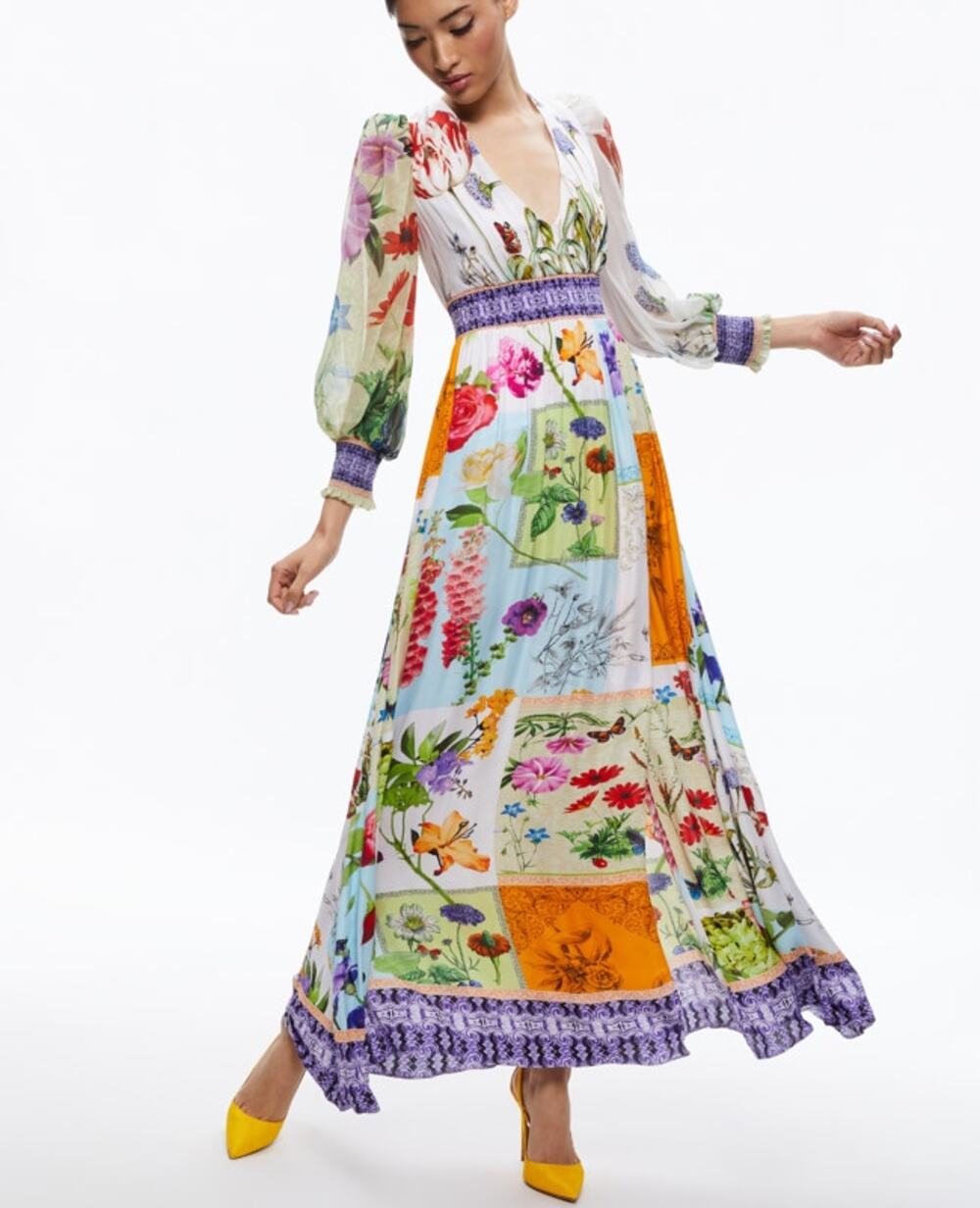NEW NWT Alice and Olivia Bellami V Neck Maxi Dress With Slit US 8 - Picture 3 of 13